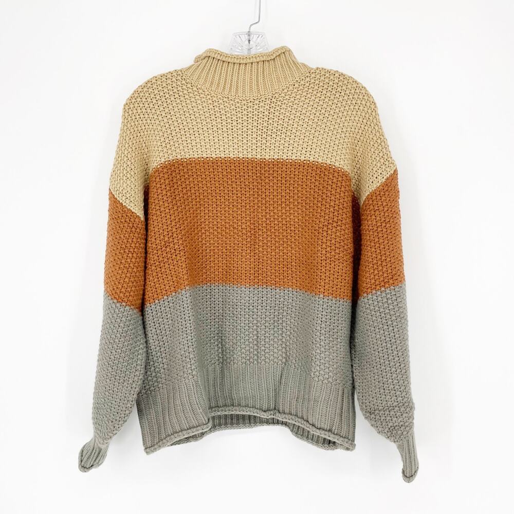 Boutique Colorblock Brown Knit Sweater Size Small